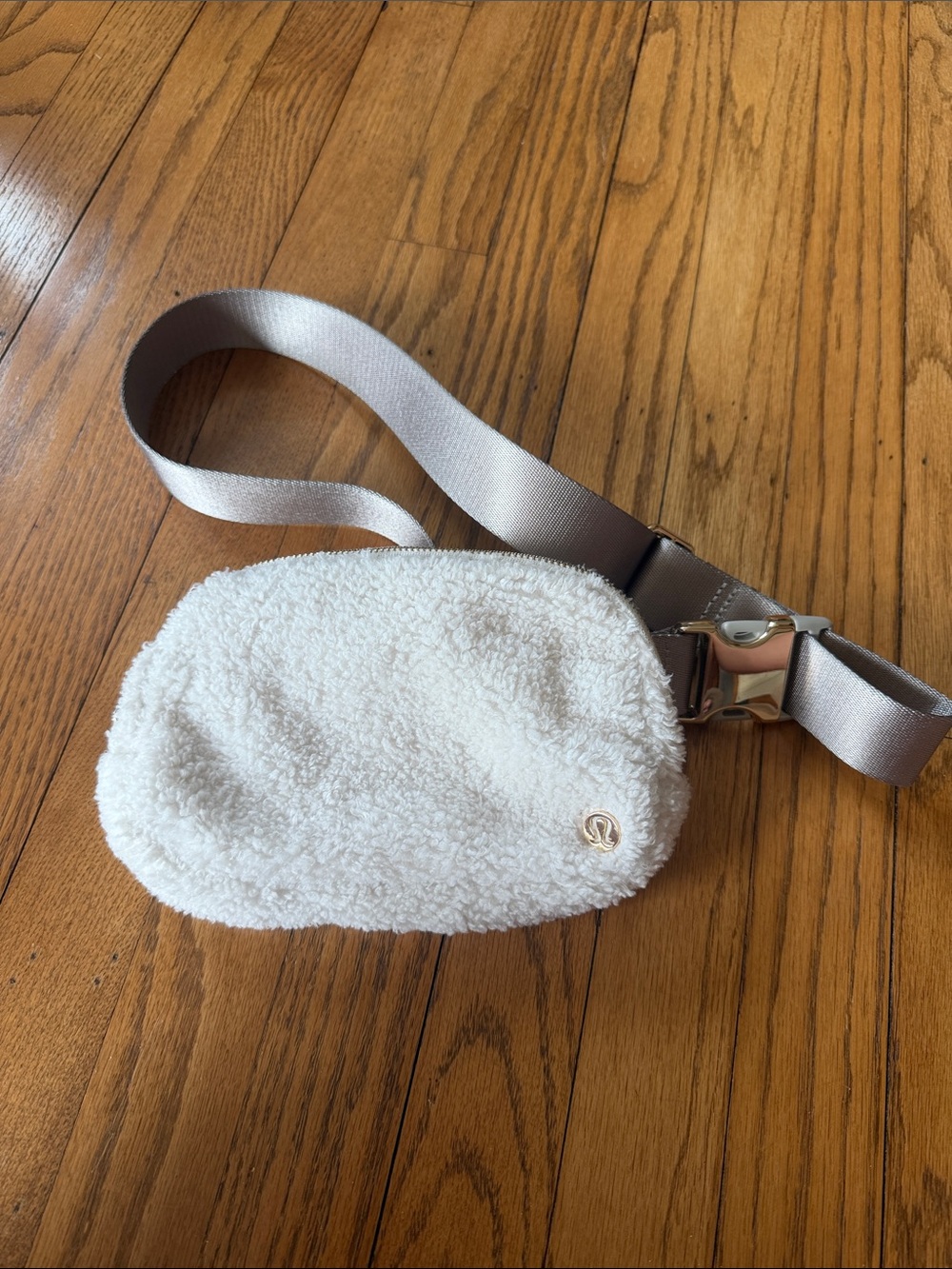 lululemon athletica Cream Sherpa Crossbody Belt Bag with Gray Strap